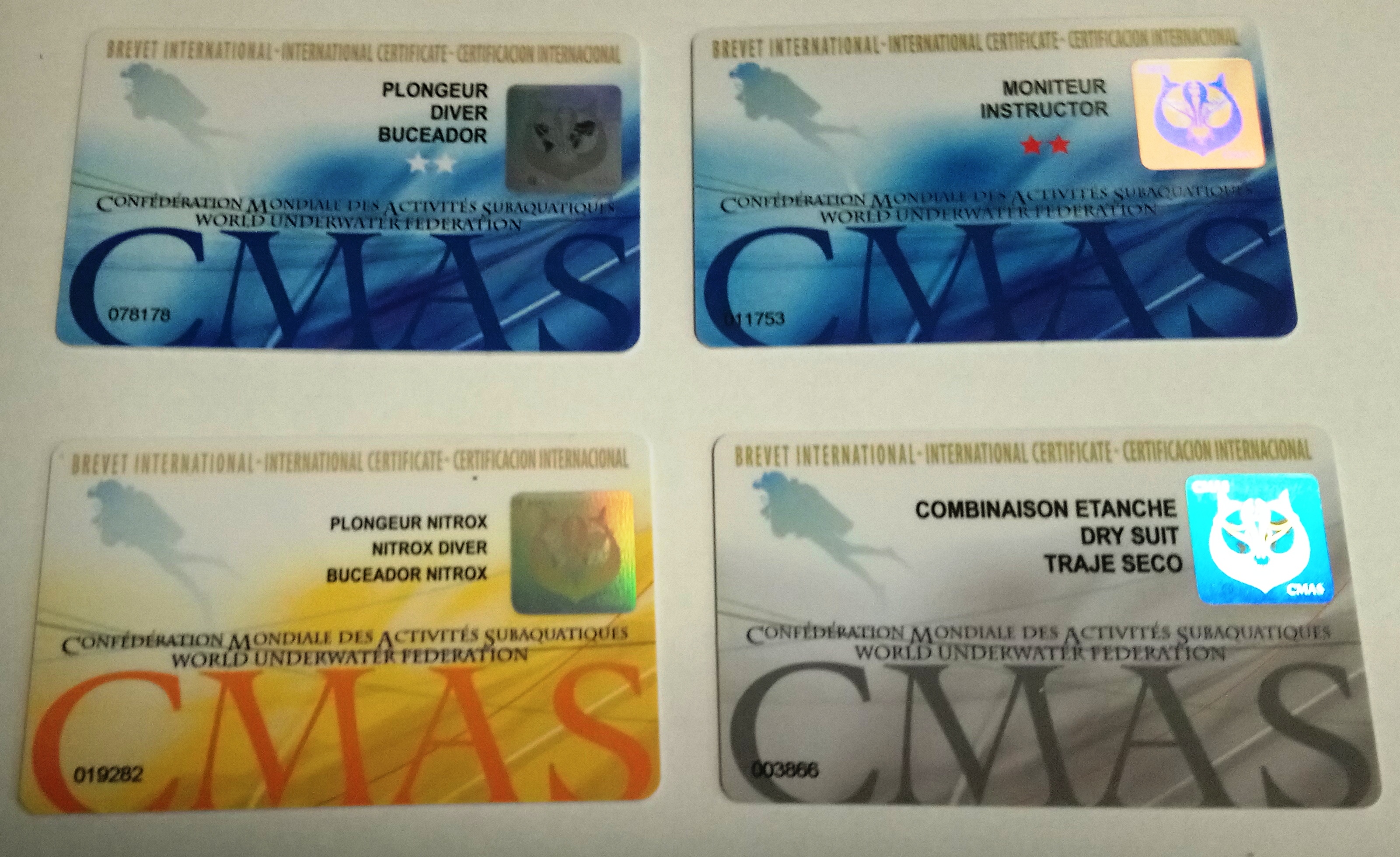 CMAS QUALIFICATION CARDS